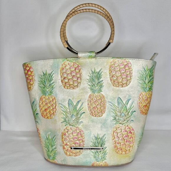Brahmin Leather Mod Bowie Multi Pompano Pineapple Ring Handle Tote Bag NEW - Picture 10 of 12